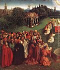 The Ghent Altarpiece Adoration of the Lamb [detail left] by Jan van Eyck